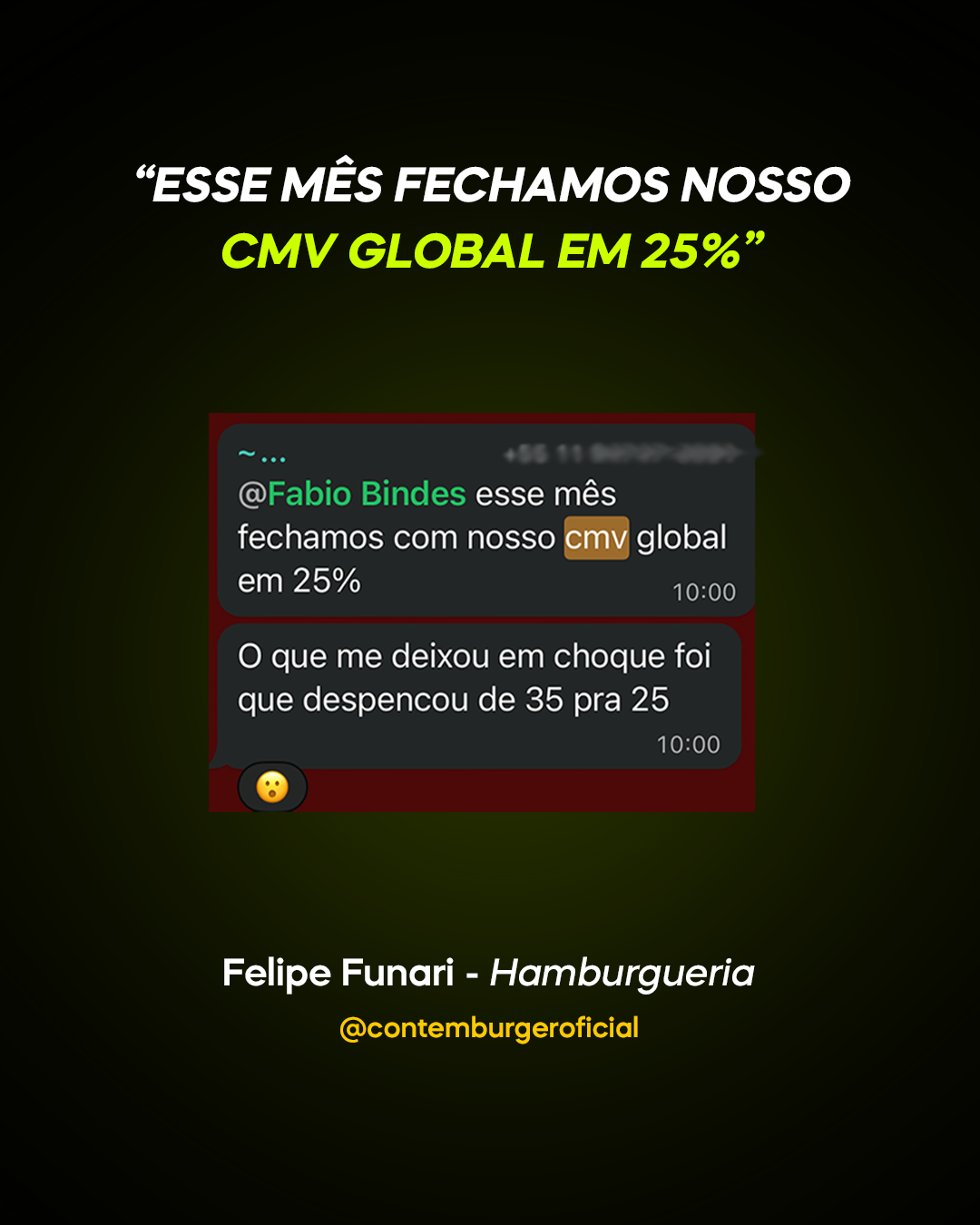 Felipe Funari — Contemburger: fechou CMV global em 25%